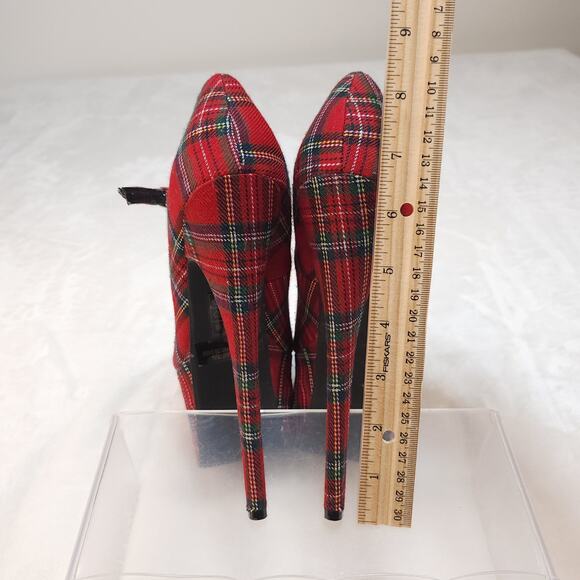 Vintage Y2k Plaid Platform Mary Jane Heels 6 Red 6.5 Inch Heel Height Pleasers - Picture 6 of 10